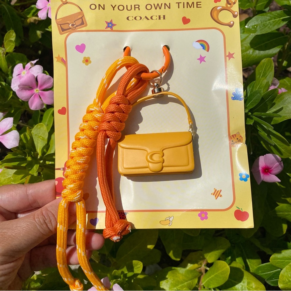 New Coach Yellow Mini Tabby Bag Charm with Rope Tassels Keychain